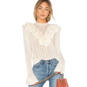 TULAROSA cream ruffle knit sweater lace detail long sleeve REVOLVE XS